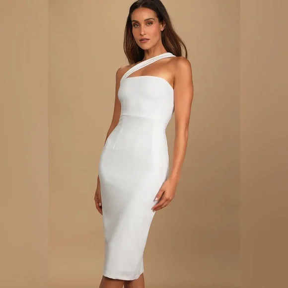 Lulus Hold Your Attention Ivory One-Shoulder Sleeveless Midi Dress - Picture 1 of 9